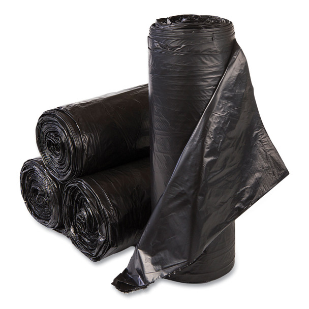High-Density Commercial Can Liners, 33 gal, 22 mic, 33" x 40", Black, 25 Bags/Roll, 10 Interleaved Rolls/Carton