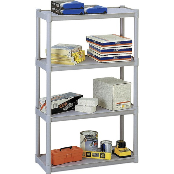 Iceberg Rough 'N Ready 4-Shelf Open Storage System - 32" x 13" x 54" - 4 x Shelf(ves) - 300 lb Load Capacity - Scratch Resistant, Rust Proof, Dent Proof, Heavy Duty, Durable, Washable - Platinum - Polypropylene, Plastic - Recycled - Assembly Required