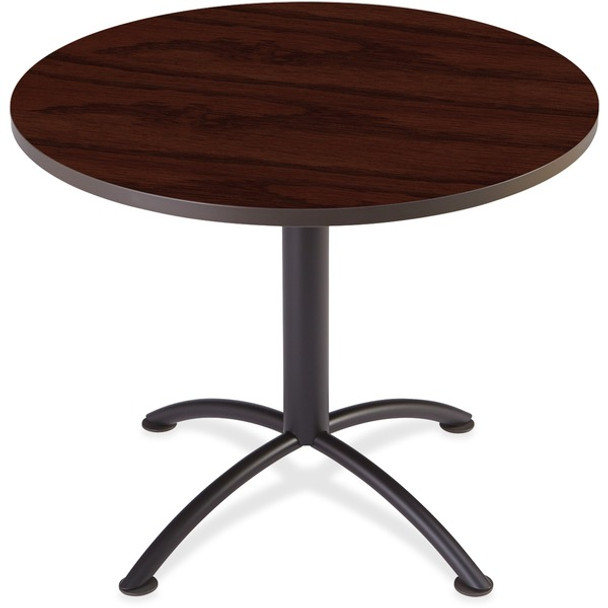 Iceberg iLand Round Hospitality Table - For - Table TopRound Top - Powder Coated Black Base - Contemporary Style x 1.13" Table Top Thickness x 36" Table Top Diameter - 29" Height - Assembly Required - Laminated, Mahogany - Particleboard - 1 Each