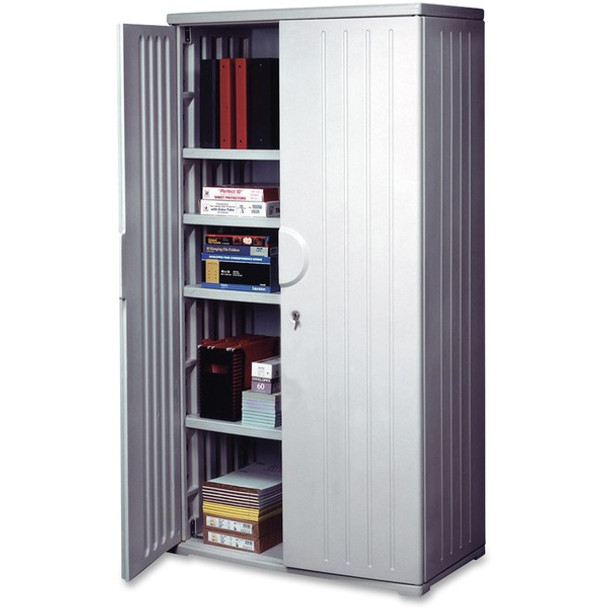 Iceberg Officeworks 4-Shelf Storage Cabinet - 36" x 22" x 72" - 4 x Shelf(ves) - 125 lb Load Capacity - Key Lock, Scratch Resistant, Dent Proof, Chemical Resistant - Platinum - Polyethylene, Resinite - Recycled - Assembly Required