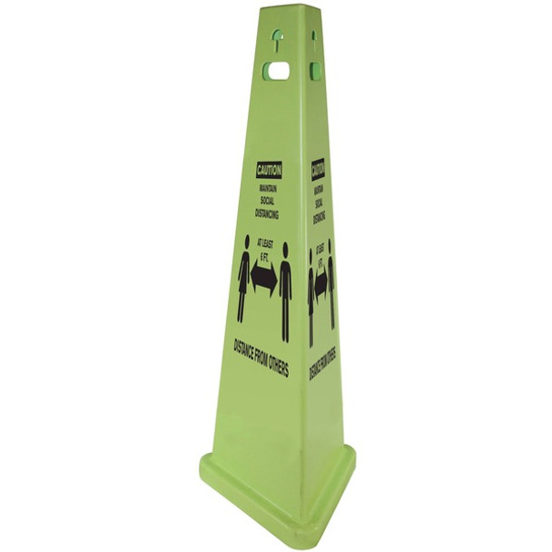 Impact TriVu Social Distancing 3 Sided Safety Cone - 3 / Carton - Caution Maintain Social Distancing, At Least 6 Ft Distance from Others Print/Message - 14.8" Width x 40" Height - Cone Shape - Three-sided, UV Protected - Plastic - Fluorescent Yellow