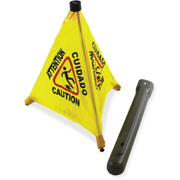 Impact 20" Pop Up Safety Cone - 1 Each - CAUTION, Attention, Cuidado Print/Message - 18" Width20" Depth - Cone Shape - Plastic - Black, Yellow
