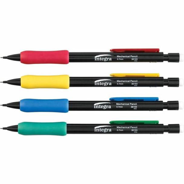Integra Grip Mechanical Pencils - 0.7 mm Lead Diameter - Refillable - Black Lead - Assorted Barrel - 1 Dozen