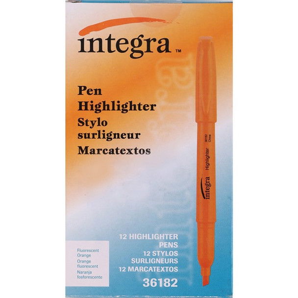 Integra Pen Style Fluorescent Highlighters - Chisel Marker Point Style - Fluorescent Orange - 1 Dozen