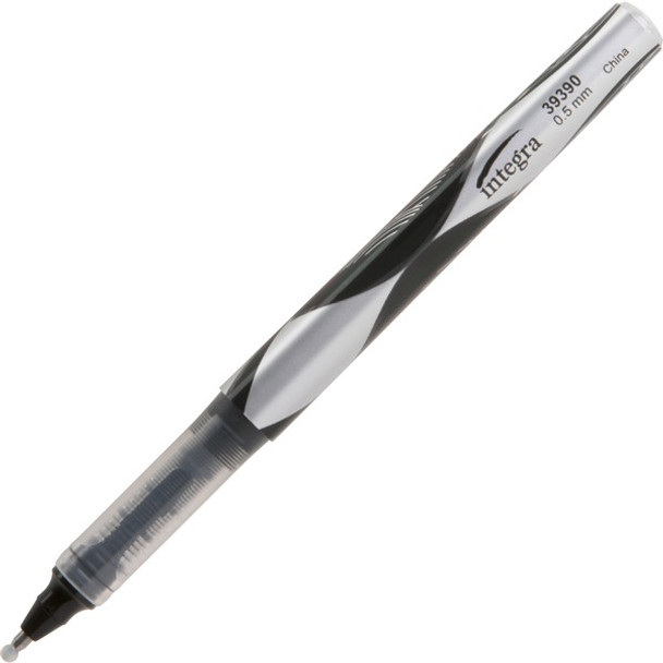 Integra Liquid Ink Rollerball Pens - Extra Fine Pen Point - 0.5 mm Pen Point Size - Black - Black Barrel - Metal Tip - 1 Dozen