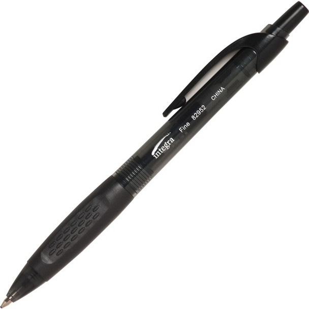 Integra 82952 Retractable Ballpoint Pens - Fine Pen Point - Retractable - Black - Black, Transparent Barrel - 1 Dozen