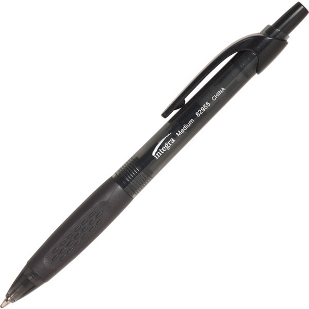 Integra Easy Click Retractable Ballpoint Pen - Medium Pen Point - Retractable - Black - Black Barrel - 1 Dozen