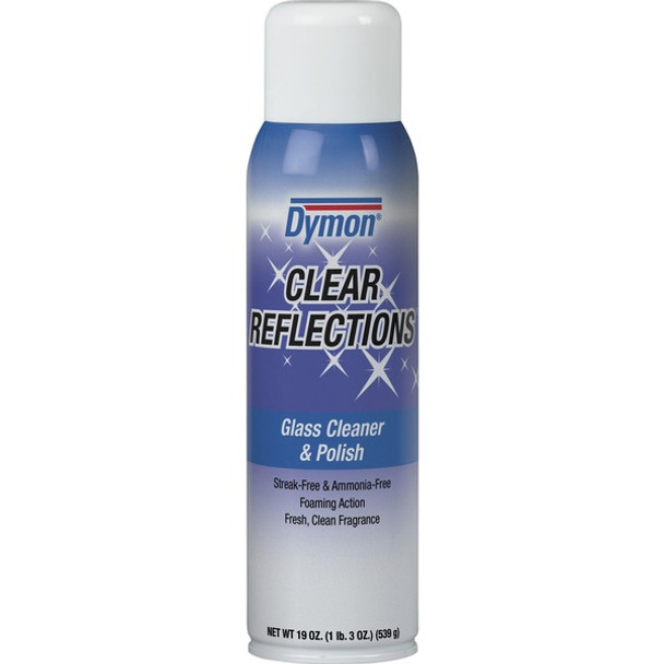 Dymon Clear Reflections Aerosol Glass Cleaner - For Screen, Window, Mirror, Lens, Windshield - 19 fl oz (0.6 quart) - 1 Each - Residue-free - Silver, Blue