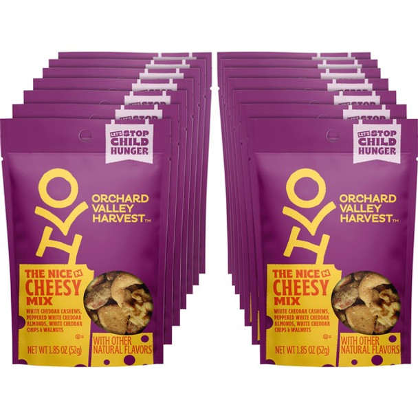 Orchard Valley Harvest Nice 'n Cheesy Mix - No Artificial Color, No Artificial Flavor, Resealable Bag - Crunch, Cheese, Cashew, White Cheddar, Wheat, Walnut, Almond - 1 Serving Bag - 1.85 oz - 14 / Carton