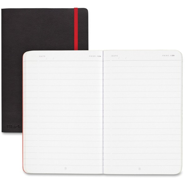 Black n' Red Soft Cover Business Notebook - Sewn - Ruled - 6" x 8" - High White Paper - Black/Red Cover - Resist Bleed-through, Numbered, Expandable Pocket, Bungee, Soft Cover - 1 Each