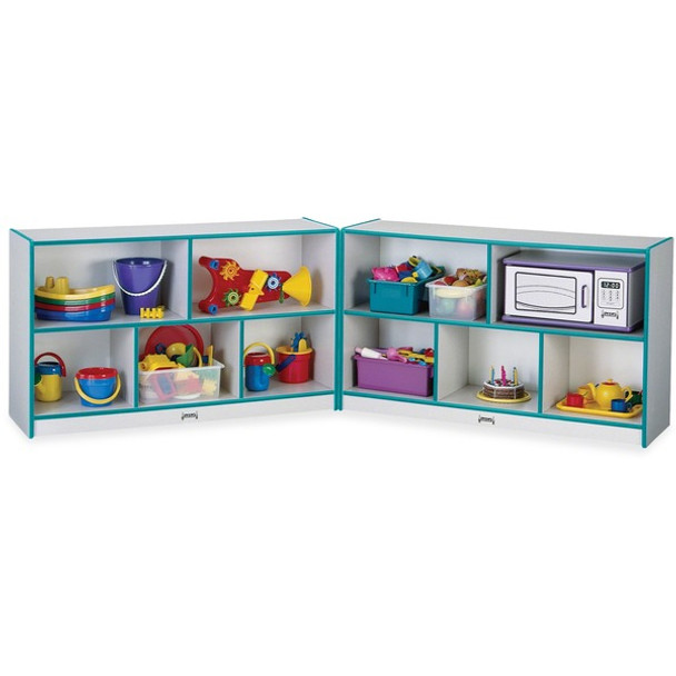 Jonti-Craft Rainbow Accents Fold-n-Lock Storage Shelf - 29.5" Height x 96" Width x 15" Depth - Lockable, Foldable - Teal - Hard Rubber - 1 Each