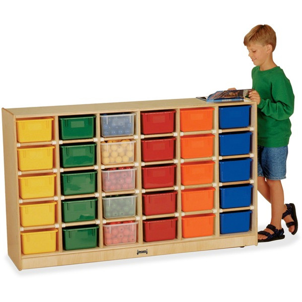 Jonti-Craft Rainbow Accents 30 Cubbie Mobile Storage - 35.5" Height x 57.5" Width x 15" Depth - Durable, Laminated - Baltic - Rubber, Acrylic - 1 Each