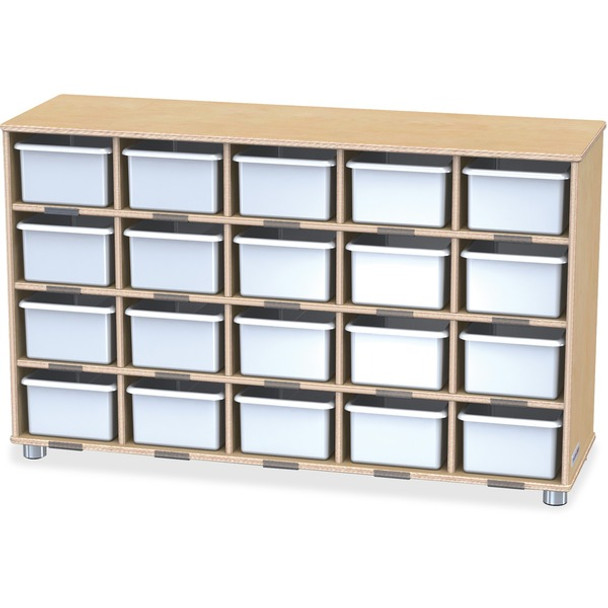 Jonti-Craft TrueModern 20-Cubbie Bins Storage - 20 Compartment(s) - 29.5" Height x 48.5" Width x 15" Depth - Durable, Rounded Corner, Yellowing Resistant - UV Acrylic - Baltic, White - Anodized Aluminum, Baltic Birch - 1 Each
