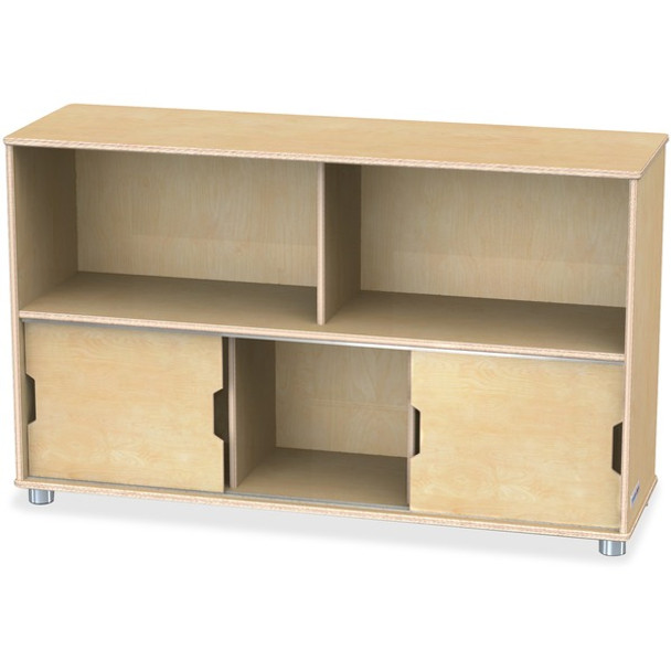 Jonti-Craft TrueModern Storage Shelves - 29.5" Height x 48.5" Width x 15" Depth - Durable, Yellowing Resistant, Rounded Corner, Sliding Door - UV Acrylic - Baltic - Anodized Aluminum, Baltic Birch - 1 Each