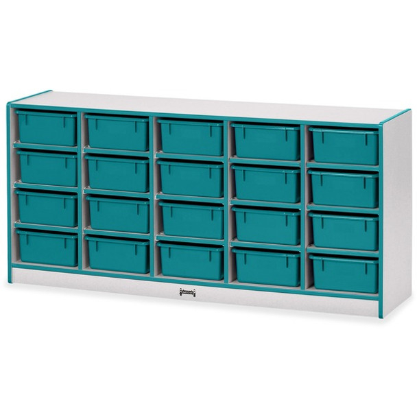 Jonti-Craft Rainbow Accents Cubbie Mobile Storage - 20 Compartment(s) - 29.5" Height x 24.5" Width x 15" Depth - Durable, Laminated - Teal - Hard Rubber - 1 Each