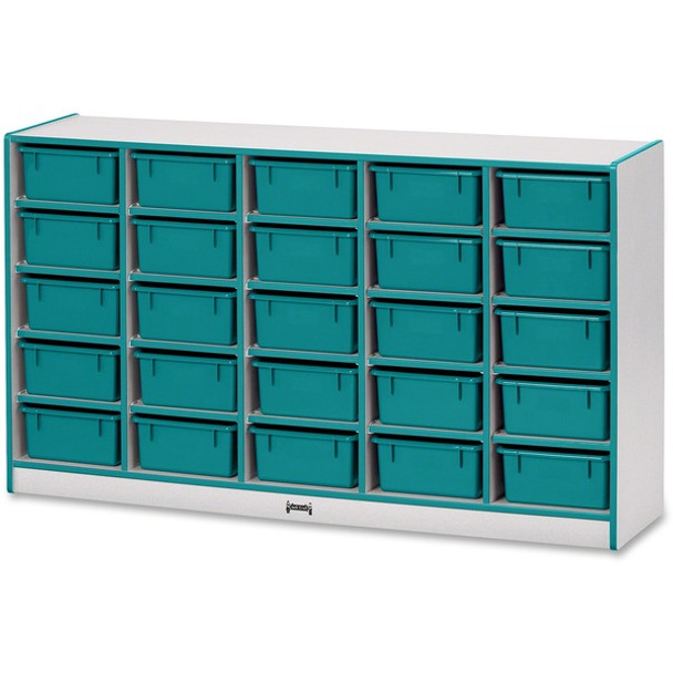 Jonti-Craft Rainbow Accents Mobile Tub Bin Storage - 25 Compartment(s) - 35.5" Height x 60" Width x 15" Depth - Durable, Laminated - Teal - Hard Rubber - 1 Each