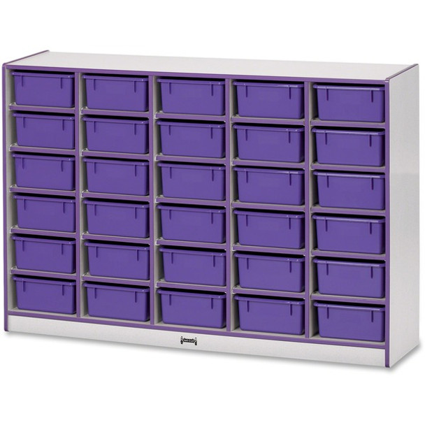Jonti-Craft Rainbow Accents Mobile Tub Bin Storage - 30 Compartment(s) - 42" Height x 60" Width x 15" Depth - Durable, Laminated - Purple - Hard Rubber - 1 Each