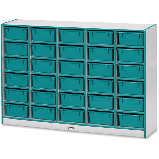 Jonti-Craft Rainbow Accents Mobile Tub Bin Storage - 30 Compartment(s) - 42" Height x 60" Width x 15" Depth - Durable, Laminated - Teal - Hard Rubber - 1 Each