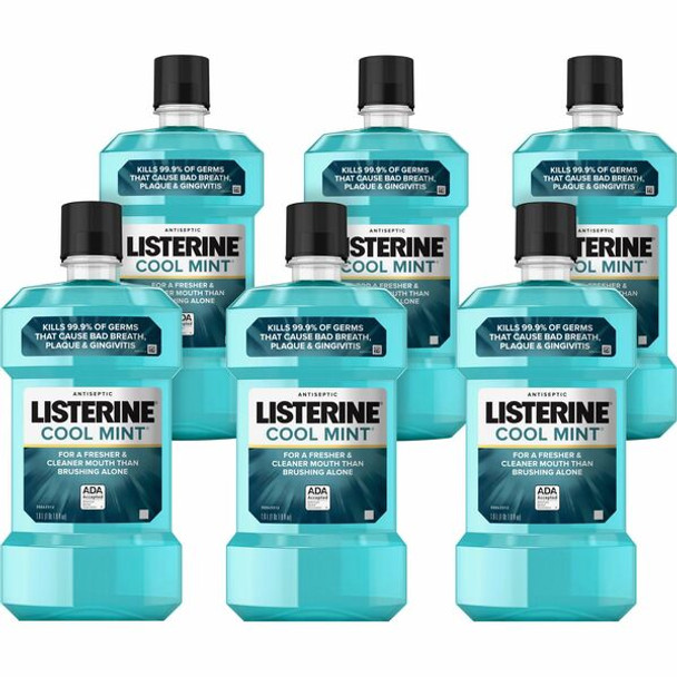 LISTERINE&reg; Cool Mint Antiseptic Mouthwash - For Bad Breath, Cleaning - Cool Mint - 1.06 quart - 6 / Carton