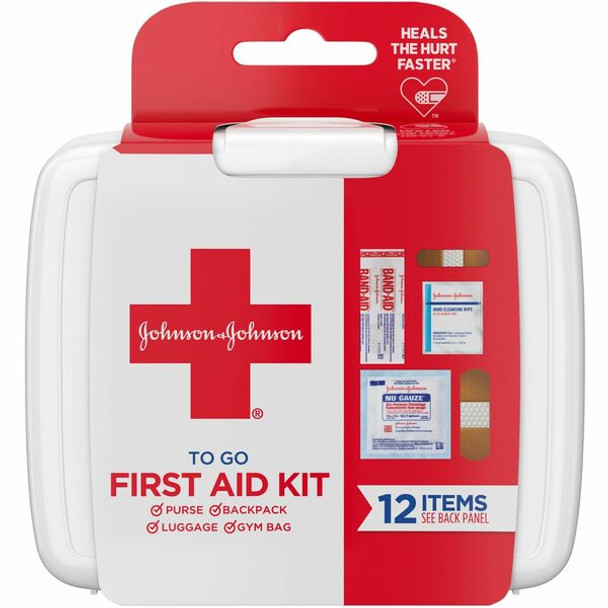 Johnson & Johnson First Aid to Go - 12 x Piece(s) - 4" Height x 4.5" Width x 1.3" Depth Length - 1 Each - White