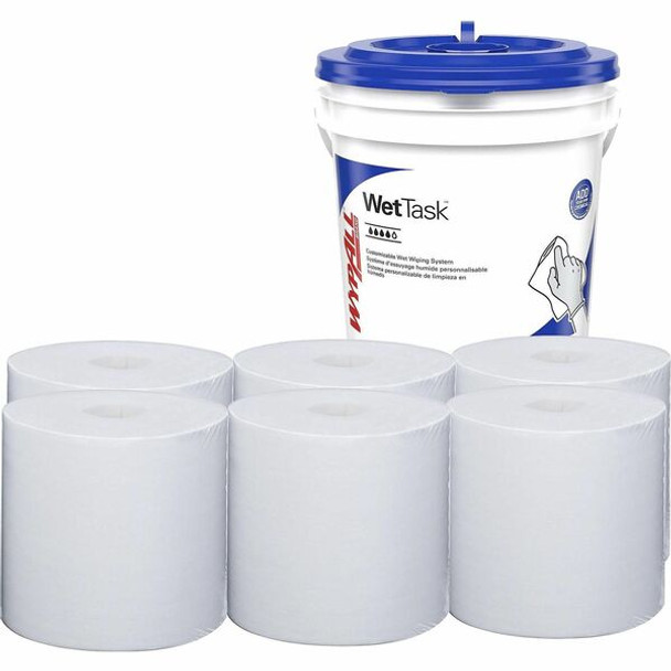 Wypall PowerClean WetTask Wipers for Disinfectants, Sanitizers & Solvents - 12" x 6" - 140 Sheets/Roll - White - Hydroknit - Disinfectant - 1 Rolls Per Bucket - 6 / Carton