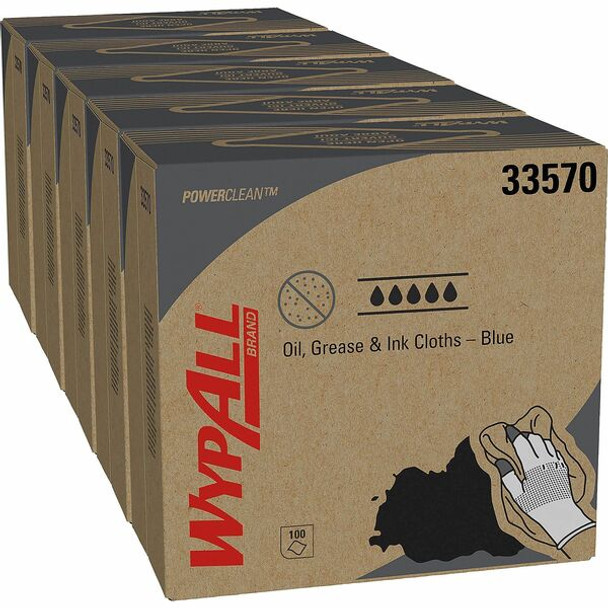 Wypall Oil, Grease & Ink Cloths - Ready-To-Use - 16.80" Length x 8.80" Width - 100 / Box - 500 / Carton - White