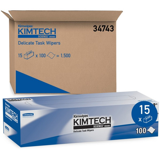 KIMTECH Delicate Task Wipers - Pop-Up Box - For Laboratory - 119 / Box - 15 / Carton - White