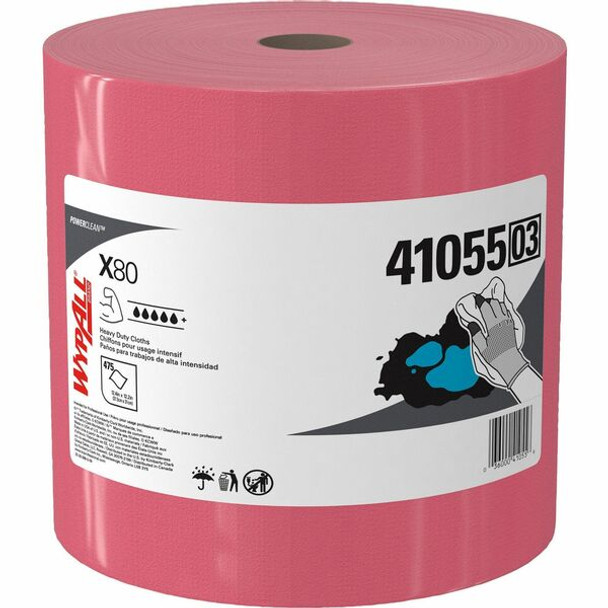 Wypall PowerClean X80 Heavy Duty Cloths Jumbo Roll - 12.50" x 12.20" - 475 Sheets/Roll - Red - Absorbent, Soft - 1 / Carton