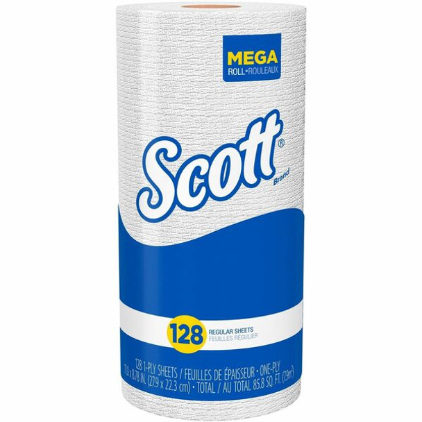 Scott Kitchen Paper Towels with Fast-Drying Absorbency Pockets - 1 Ply - 11" x 8.78" - 128 Sheets/Roll - 4.90" Roll Diameter - White - Absorbent, Perforated - For Kitchen - 1 / Roll