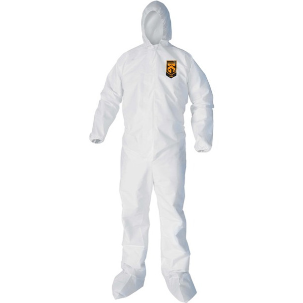 Kleenguard A40 Coveralls - Zipper Front, Elastic Wrists, Ankles, Hood & Boots - Extra Large Size - Liquid, Flying Particle Protection - White - Hood, Zipper Front, Elastic Wrist, Elastic Ankle, Breathable, Low Linting - 25 / Carton