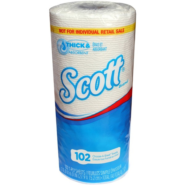 Scott Kitchen Roll Towels - 1 Ply - 102 Sheets/Roll - 1.80" Core - White - Paper - Durable, Absorbent - For Multipurpose, Multi Surface - 24 / Carton