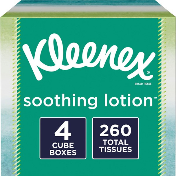 Kleenex Soothing Lotion Tissues - 3 Ply - 8.20" x 8.40" - White - Soft - For Home, Office, School - 65 Per Box - 4 / Pack