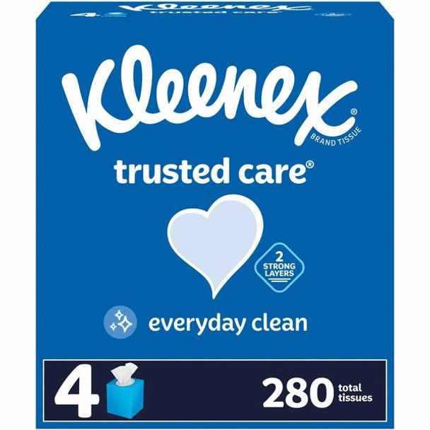 Kleenex Trusted Care Tissues - 2 Ply - 8.20" x 8.40" - White - Soft, Strong, Absorbent, Durable - For Home, Office, School - 70 Per Box - 4 / Pack