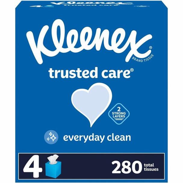 Kleenex Trusted Care Tissues - 2 Ply - 8.20" x 8.40" - White - Soft, Strong, Absorbent, Durable - For Home, Office, School - 70 Per Box - 12 / Carton