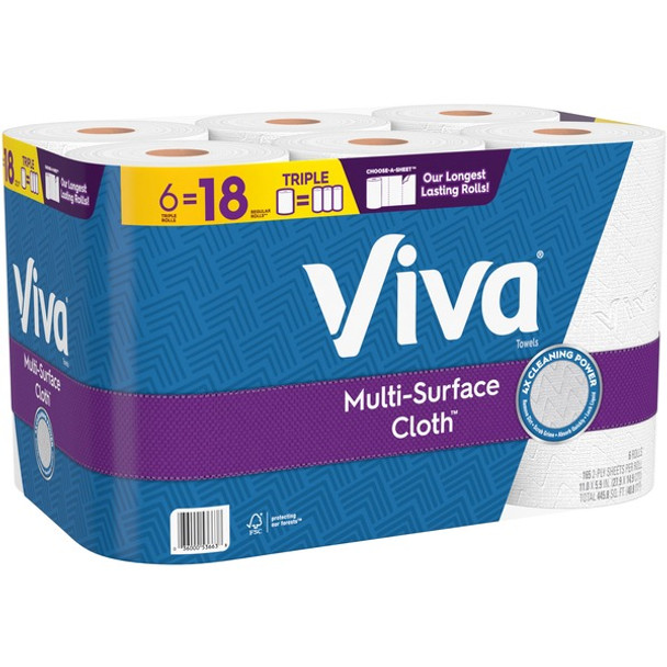 Viva VIVA Choose-A-Sheet Paper Towels - 1 Ply - 165 Sheets/Roll - White - Strong, Soft, Textured, Perforated, Absorbent - For Multi Surface - 6 / Pack