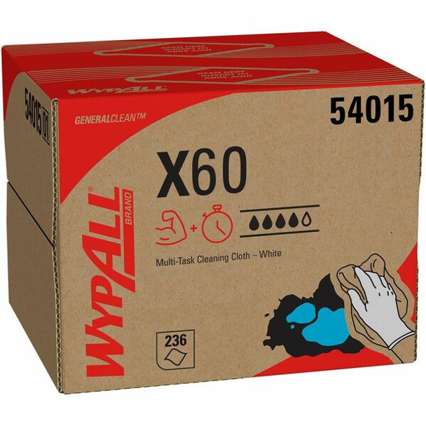 Wypall GeneralClean X60 Multi-Task Cleaning Cloths - Brag Box - 11.10" x 16.80" - White - Cloth - Absorbent - 236 Per Box - 1 / Carton