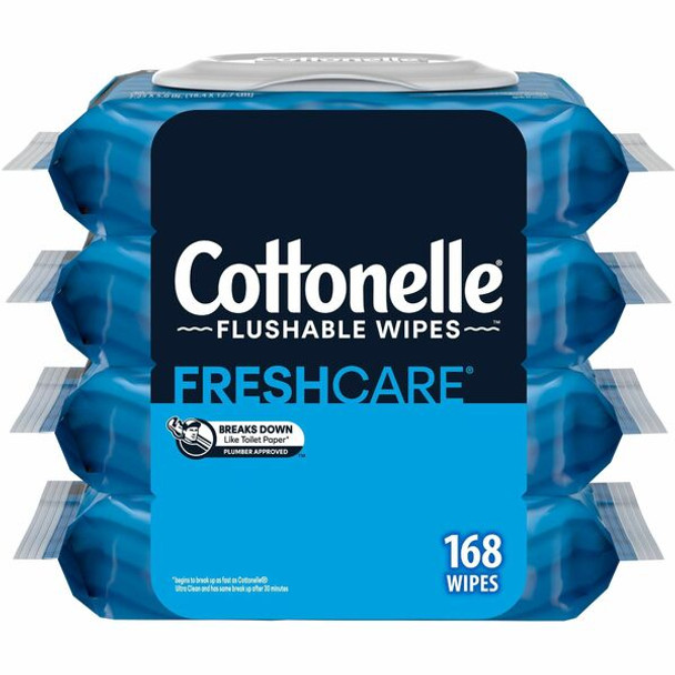 Cottonelle Flushable Wipes - 7.25" - White - Fiber - Flushable, Anti-bacterial, Sewer-safe, Septic Safe, Biodegradable, Alcohol-free - For Toilet, Bathroom - 4 Per Carton - 1 Each