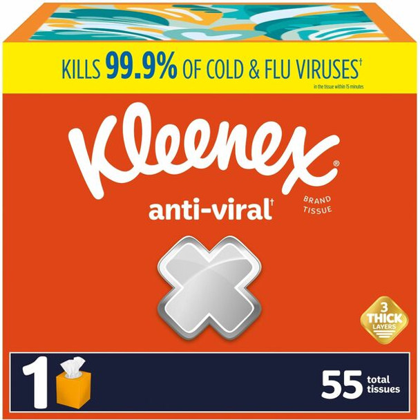 Kleenex Anti-viral Facial Tissue - 3 Ply - White - Anti-viral, Soft - For Face, Business, Commercial - 55 Per Box - 27 / Carton