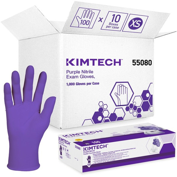 KIMTECH Purple Nitrile Exam Gloves - X-Small Size - For Right/Left Hand - Purple - Latex-free, Textured Fingertip, Non-sterile, Recyclable, Comfortable - For Laboratory Application, Chemotherapy - 1000 / Carton - 6 mil Thickness - 9.50" Glove Length