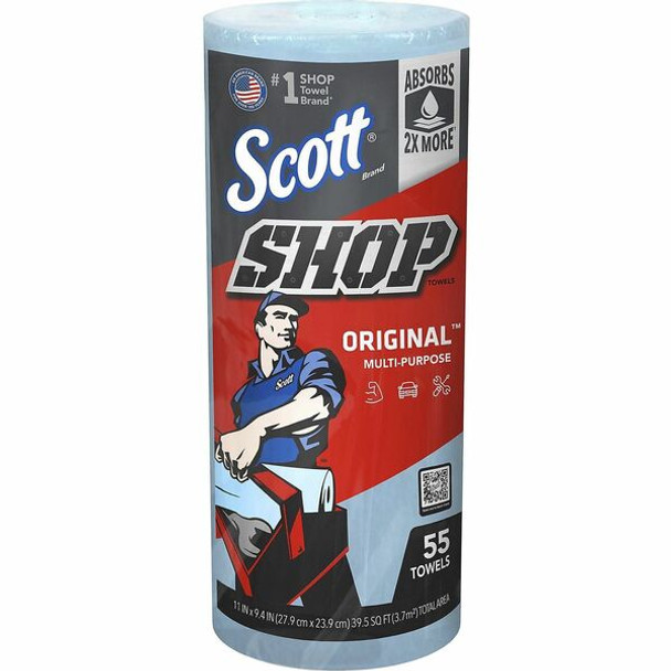 Scott Original Shop Towels - Fresh - 9.40" x 11" - 55 Sheets/Roll - Blue - Absorbent, Durable - For Multi Surface - 1 / Roll