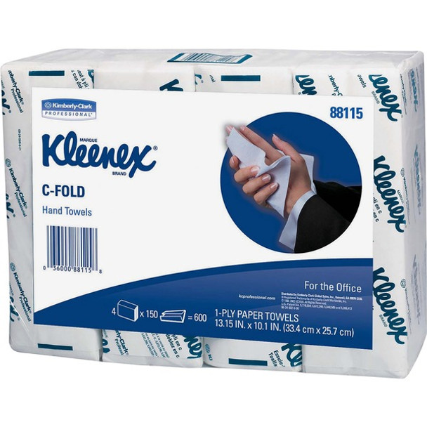 Kleenex C-Fold Hand Towels - 1 Ply - C-fold - 10.10" x 13.25" - White - Soft, Absorbent, Foldable - For Hand - 150 Per Bundle - 4 / Pack