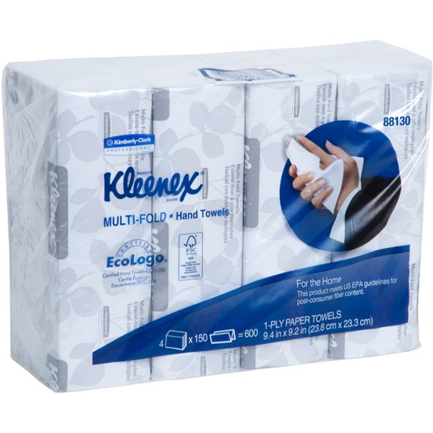 Kleenex Multi-fold Towels - 1 Ply - 9.20" x 9.40" - Blue, White - Soft, Absorbent, Multi-fold - For Hand - 150 Per Bundle - 16 / Carton