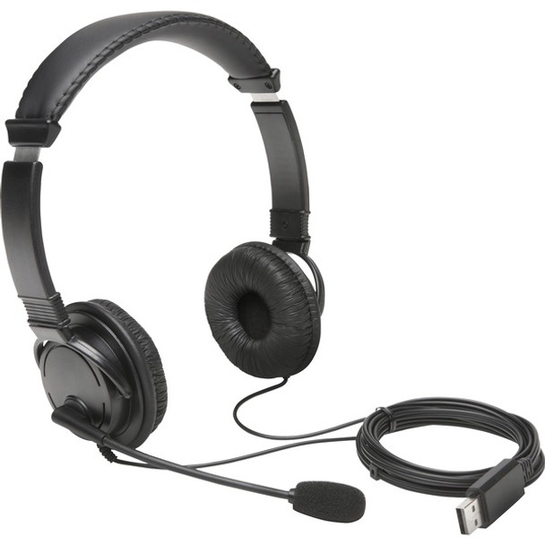 Kensington USB-A Headphones with Mic - Stereo - USB Type A - Wired - Over-the-head - Binaural - Supra-aural - 6 ft Cable - Noise Cancelling Microphone