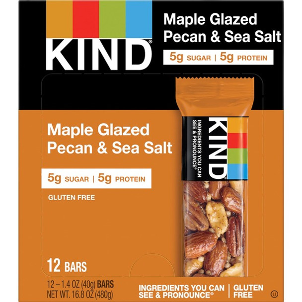 KIND Maple Glazed Pecan & Sea Salt Nut Bars - Gluten-free, Cholesterol-free, Non-GMO, Individually Wrapped - Maple Glazed Pecan & Sea Salt - 1.40 oz - 12 / Box