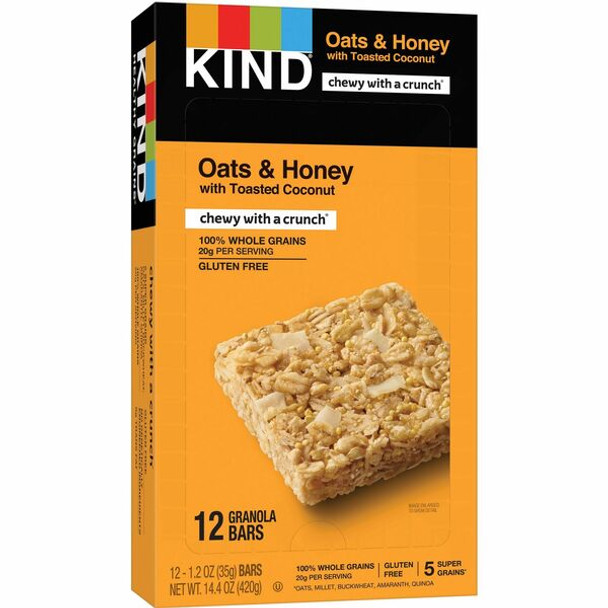 KIND Oats & Honey with Toasted Coconut Healthy Grains Bars - Cholesterol-free, Non-GMO, Individually Wrapped, Trans Fat Free, Gluten-free, Low Sodium - Oats & Honey with Toasted Coconut - 1.20 oz - 15 / Carton