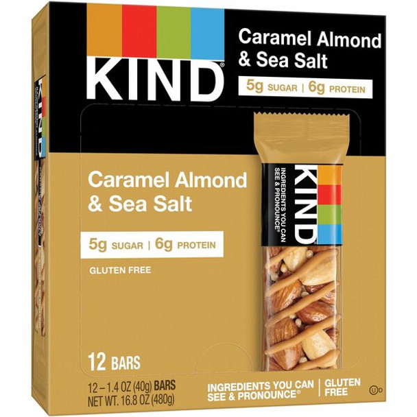 KIND Caramel Almond & Sea Salt Nut Bars - Cholesterol-free, Non-GMO, Gluten-free, Individually Wrapped, Trans Fat Free, Low Glycemic, Low Sodium - Caramel Almond and Sea Salt - 1.40 oz - 12 / Box