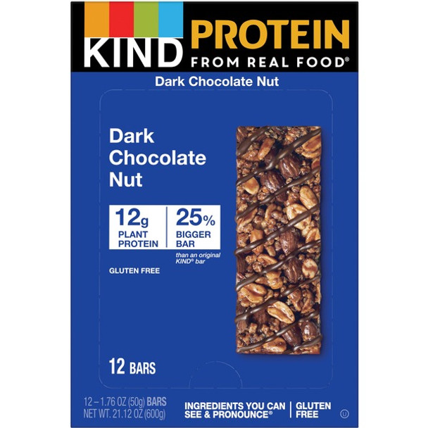 KIND Dark Chocolate Nut Protein Bars - Trans Fat Free, Low Sodium, Gluten-free, Individually Wrapped - Dark Chocolate Nut - 1.76 oz - 12 / Box