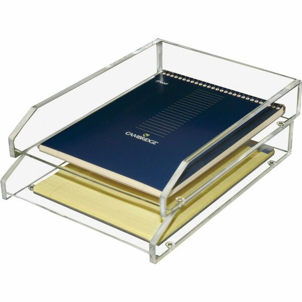 Kantek Acrylic Double Letter Tray - 2 Tier(s) - 2.5" Height x 10.5" Width x 13.8" DepthDesktop - Non-skid Base - Clear - Acrylic - 2 / Set