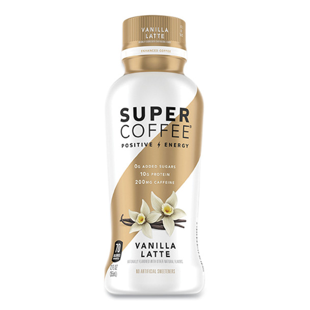 Super Coffee Ready-to-Drink Coffee, Vanilla Latte, 12 oz Bottle, 12/Carton