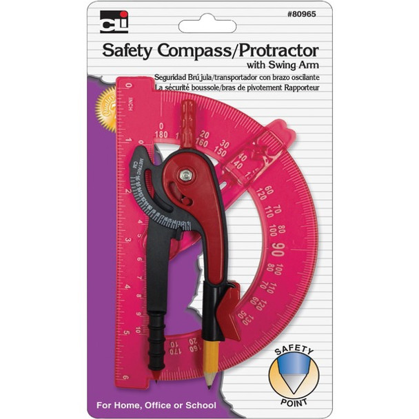 CLI Swing Arm Safety Compass/Protractor - Plastic - Assorted - 1 / Display Box